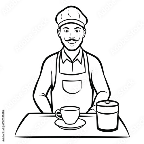 Barista at Work hand-drawn vector illustration Isolated white background.