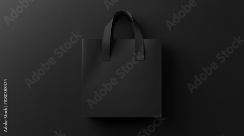 Black Paper Bag on a Black Background for Black Friday Invitation photo