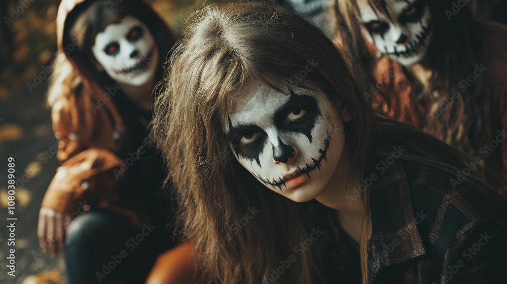 Friends with Scary Makeup Enjoying a Halloween Celebration Friends with Scary Makeup Enjoying a Halloween Celebration