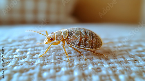 Close-up of a Bed Bug Crawling on Fabric Surface photo