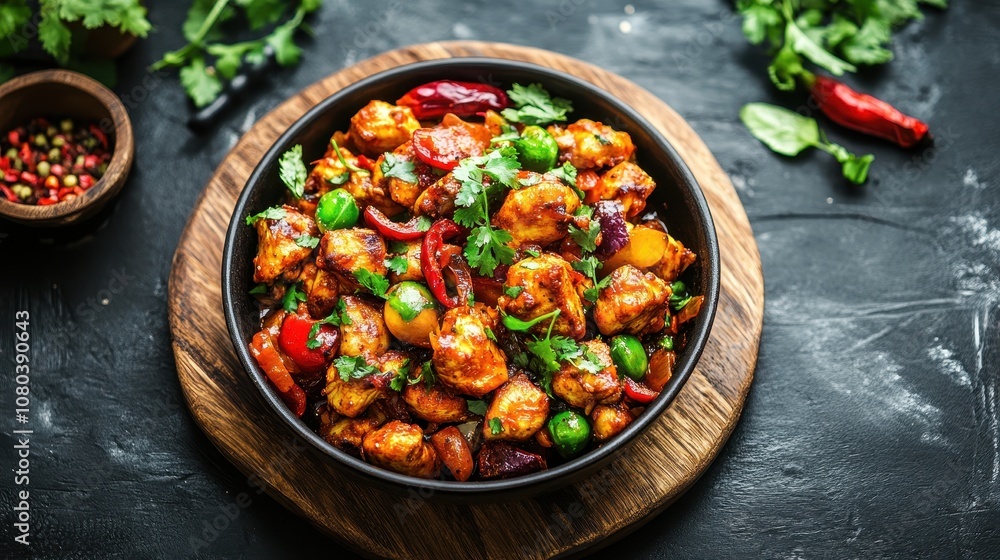 A delicious, colorful dish of chicken stir-fry. Perfect for promoting restaurants, food blogs, and recipe websites, this photo highlights the vibrant flavors and textures of the dish. A delicious, colorful dish of chicken stir-fry. Perfect for promoting restaurants, food blogs, and recipe websites, this photo highlights the vibrant flavors and textures of the dish.