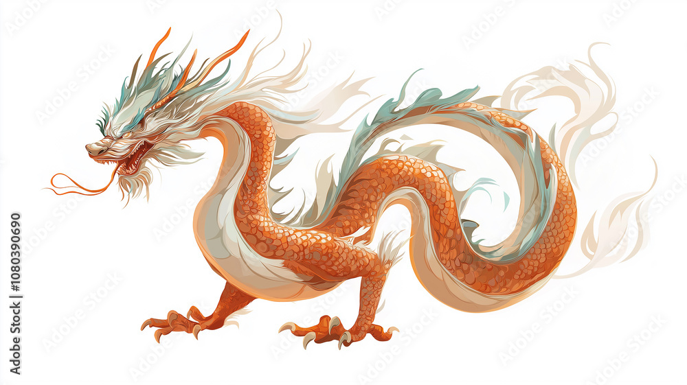 Fototapeta premium A vector illustration of a traditional Chinese dragon in a tattoo style, isolated on a white
