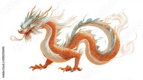 A vector illustration of a traditional Chinese dragon in a tattoo style, isolated on a white