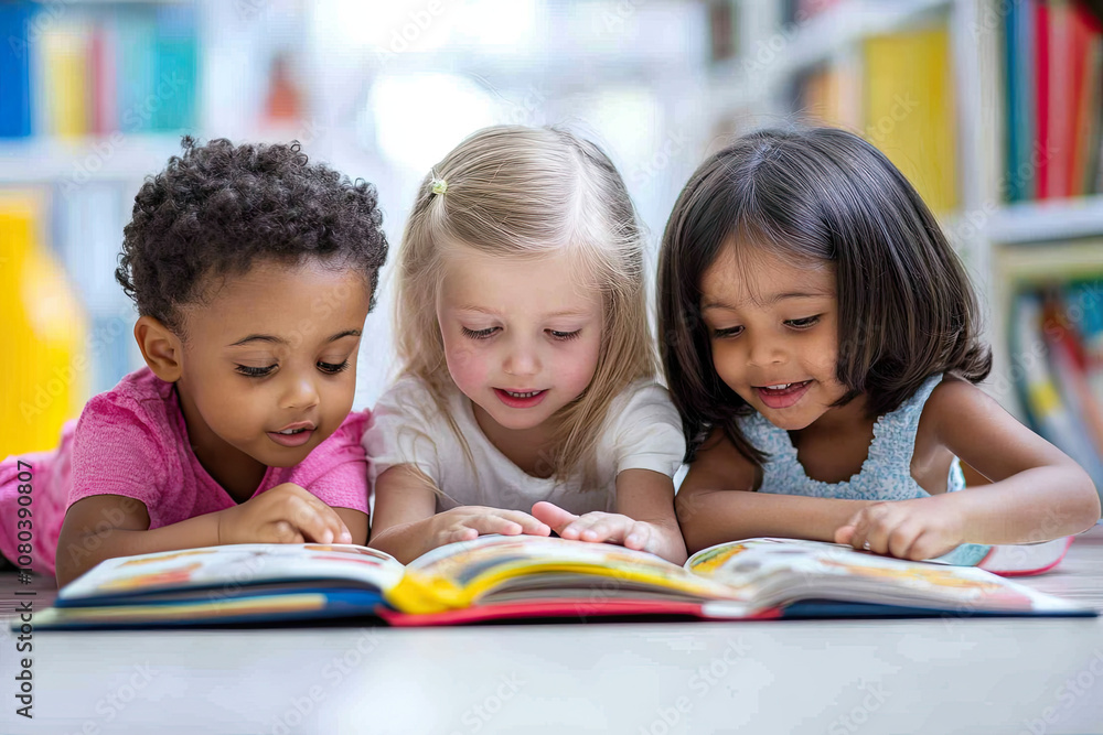 Children reading picture books Children reading picture books
