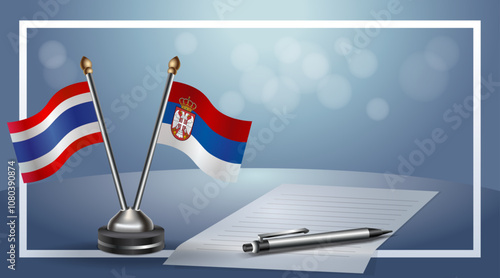 Thailand and Serbia Small national flag on bokeh background, cooperative relationship