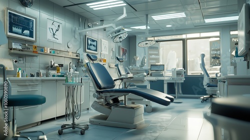 A detailed digital rendering of an empty hospital intensive care unit, featuring modern medical equipment, clean lines