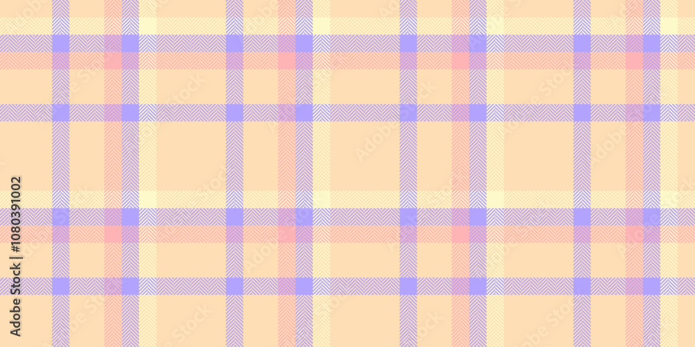 Picture fabric pattern texture, scratched tartan check plaid. Structure seamless background vector textile in peach puff and indigo colors.