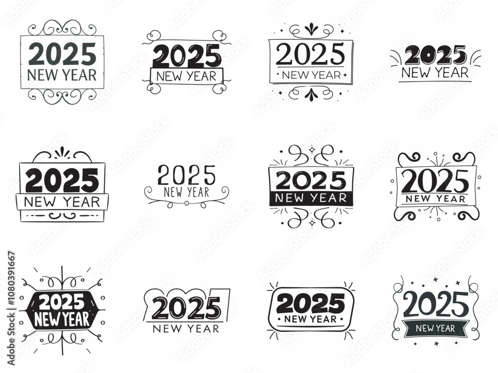 Stylish 2025 New Year Hand-drawn Logo Collection Stylish 2025 New Year Hand-drawn Logo Collection