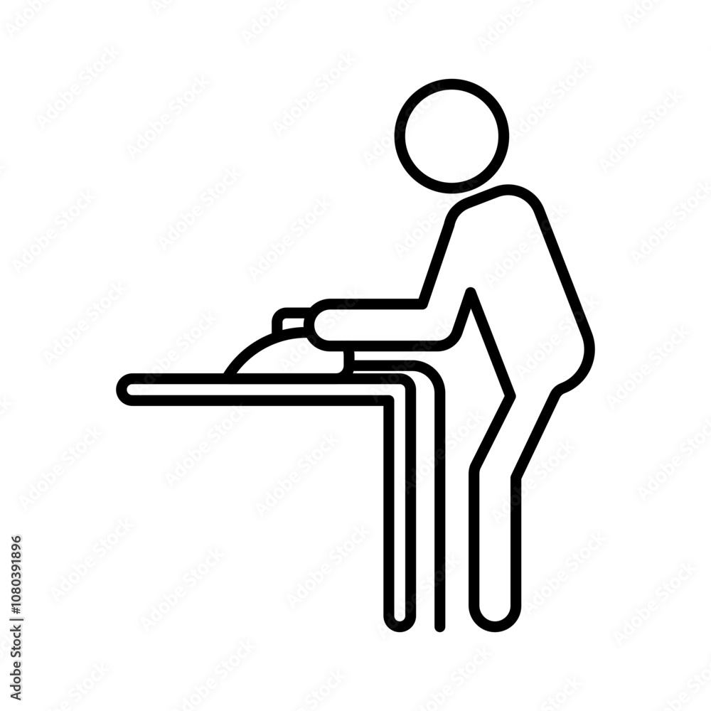 Man iron clothes icon linear logo mark in black and white Man iron clothes icon linear logo mark in black and white