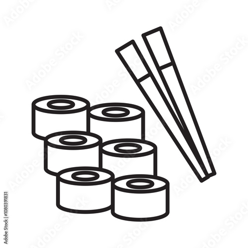 Maki sushi roll icon linear logo mark in black and white