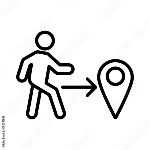 Man going to destination icon linear logo mark in black and white
