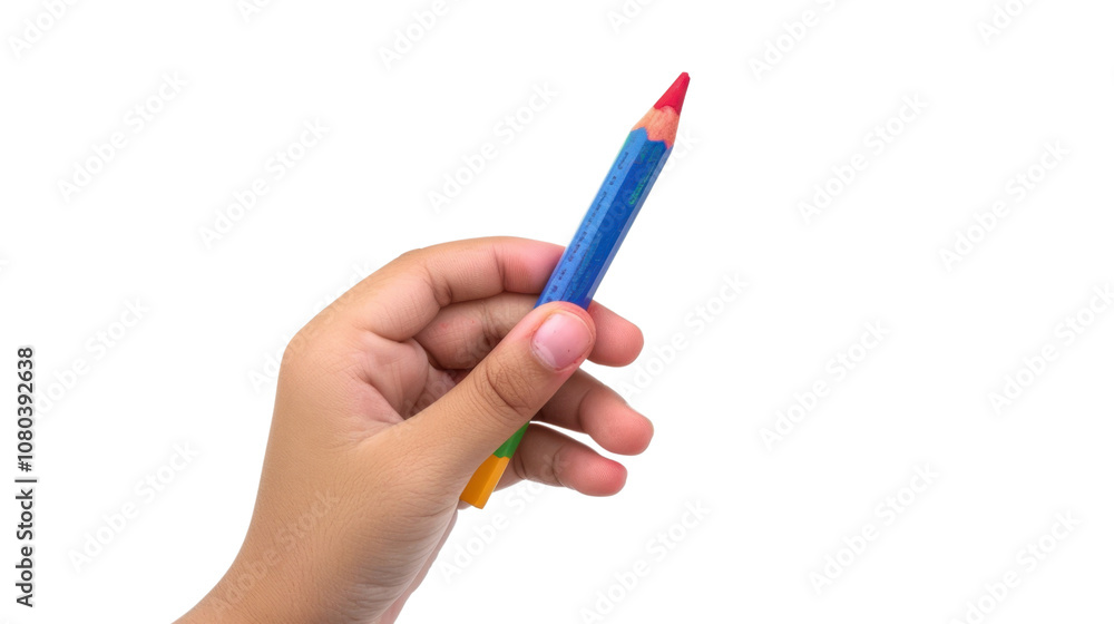 A hand holding a crayon on white transparent background A hand holding a crayon on white transparent background
