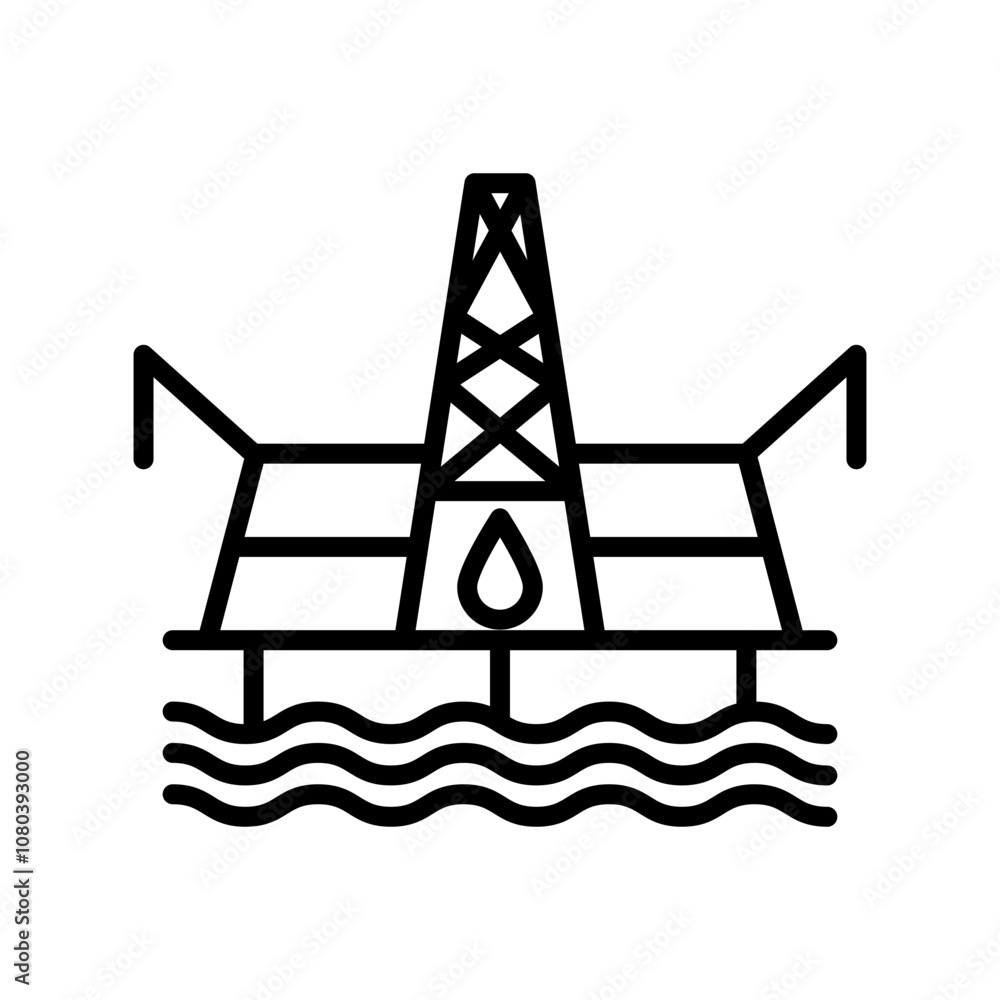 Oil platform icon linear logo mark in black and white Oil platform icon linear logo mark in black and white