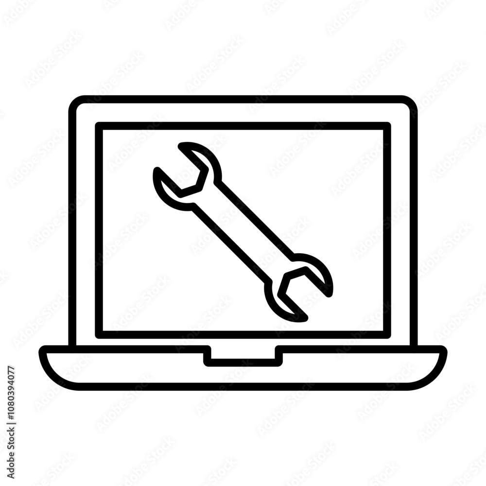Repairing laptop icon linear logo mark in black and white Repairing laptop icon linear logo mark in black and white