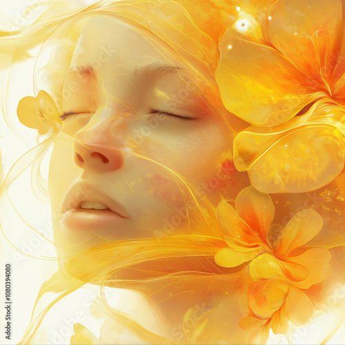 Beautiful dreamer with flowers in a captivating artistic portrait photo