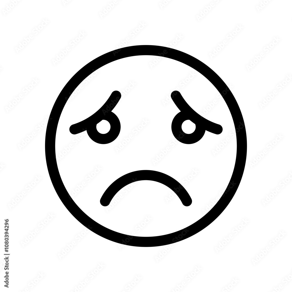 Sad, upset or lonely emoticon icon linear logo mark in black and white Sad, upset or lonely emoticon icon linear logo mark in black and white