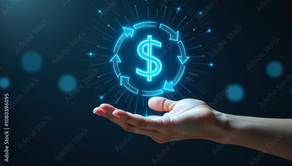 Financial Growth: Digital Dollar Symbol in Hand Financial Growth: Digital Dollar Symbol in Hand