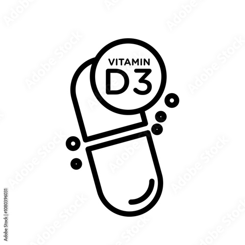 Vitamin D3 icon linear logo mark in black and white