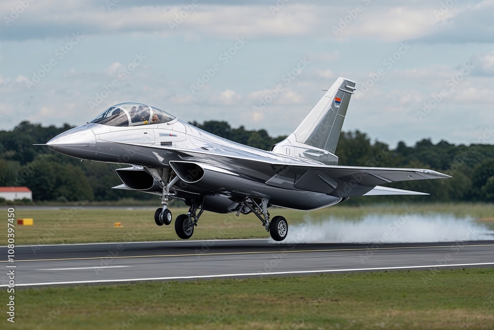 Highly Detailed Silver Jet Aircraft Landing in Flight Highly Detailed Silver Jet Aircraft Landing in Flight