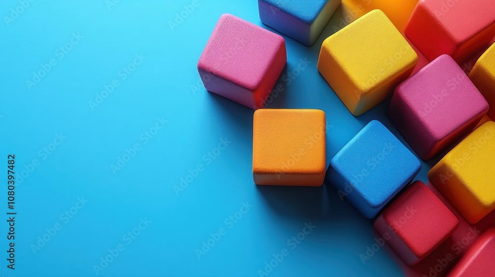 Colorful building blocks scattered on a blue background. Colorful building blocks scattered on a blue background.