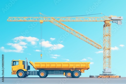 Mobile crane on the road and tower crane on the construction site