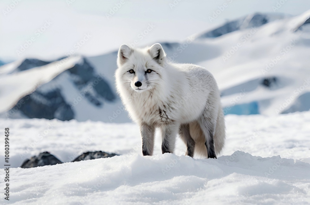 Obraz premium Majestic Arctic Fox Standing Alone on Snow Mountain