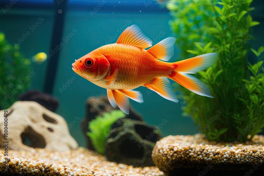 Beauty of a Goldfish Swimming in a Serene Aquarium Beauty of a Goldfish Swimming in a Serene Aquarium