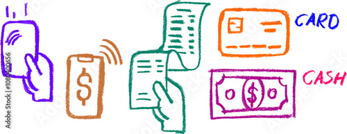 Payment Option Icons Crayon Chalk Drawing Vector Set
