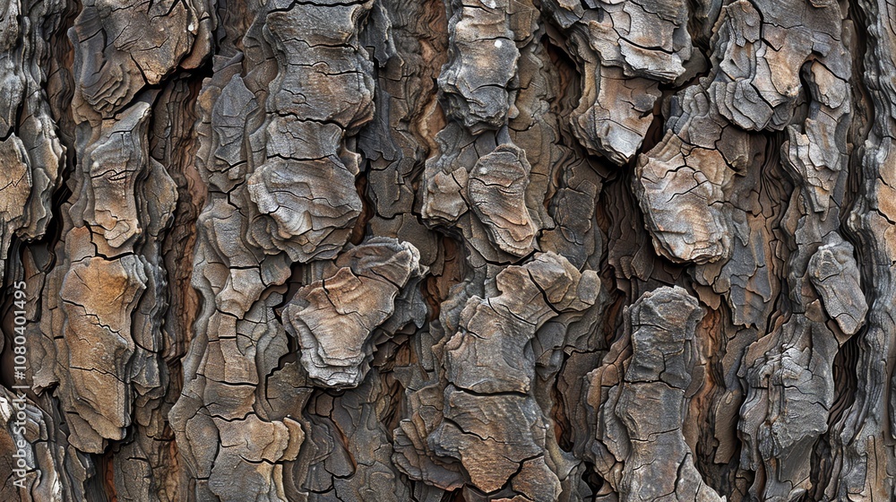 A close-up of the textured bark of a tree. A close-up of the textured bark of a tree.