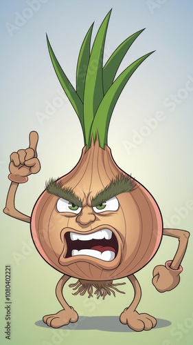 Angry Anthropomorphic Onion Character Illustration Generative aI photo