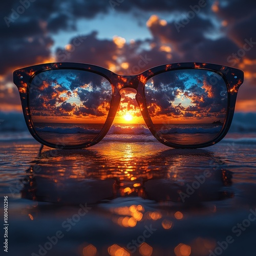 Wallpaper Mural Sunglasses reflecting a sunset over the ocean. Torontodigital.ca