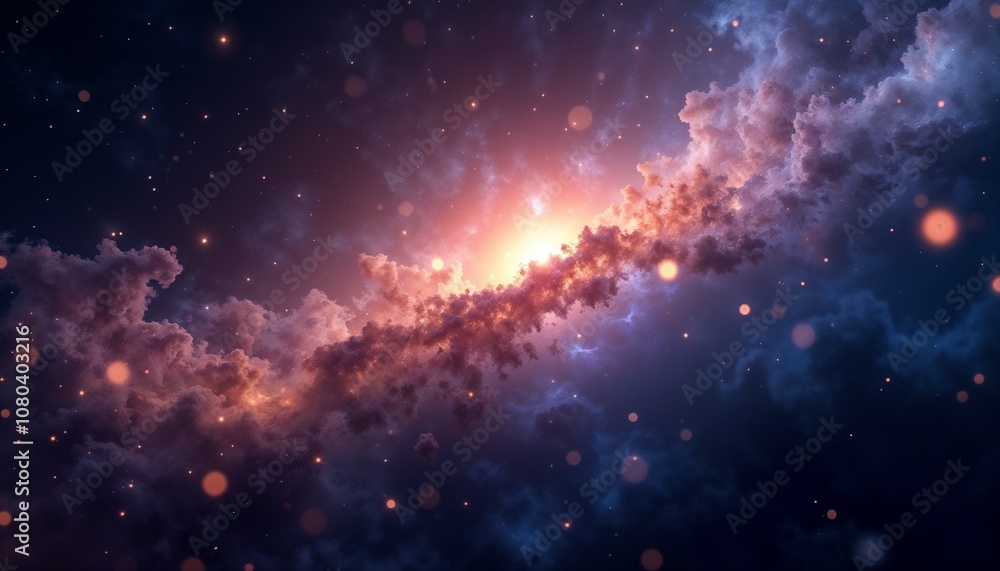 Naklejka premium Majestic universe with vibrant cosmic clouds and sparkling stars in a celestial setting