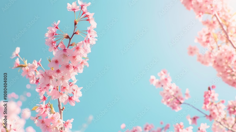 Delicate Cherry Blossoms Against Clear Blue Sky Delicate Cherry Blossoms Against Clear Blue Sky