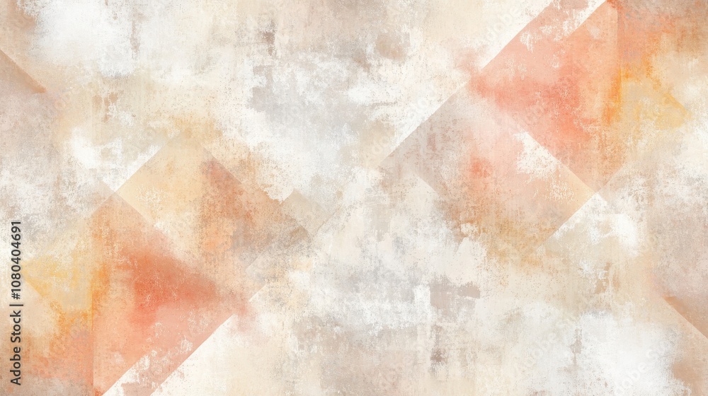 Fototapeta premium Amber and rose watercolor washes blend with geometric patterns softly
