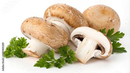 Mushrooms champignons isolated on white background photo