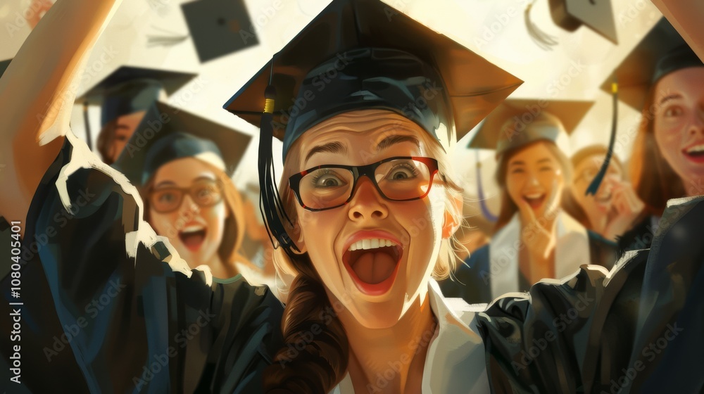 Fototapeta premium Excited Students Celebrating on Graduation Day