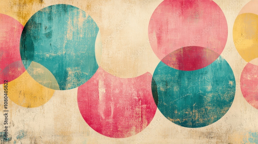 Abstract circles in bold colors boho wallpaper with faded beige background backdrop Abstract circles in bold colors boho wallpaper with faded beige background backdrop
