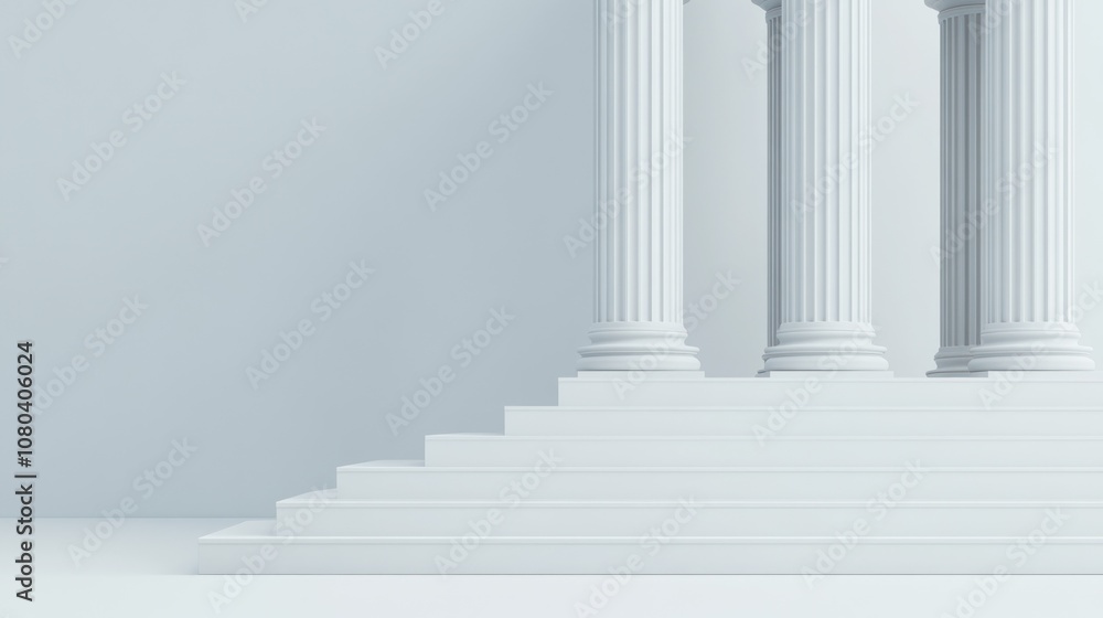 A minimalist scene featuring white columns and steps against a light background. A minimalist scene featuring white columns and steps against a light background.