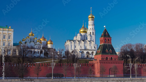 Moscow Kremlin Cathedral winter landscape embankment timelapse hyperlapse