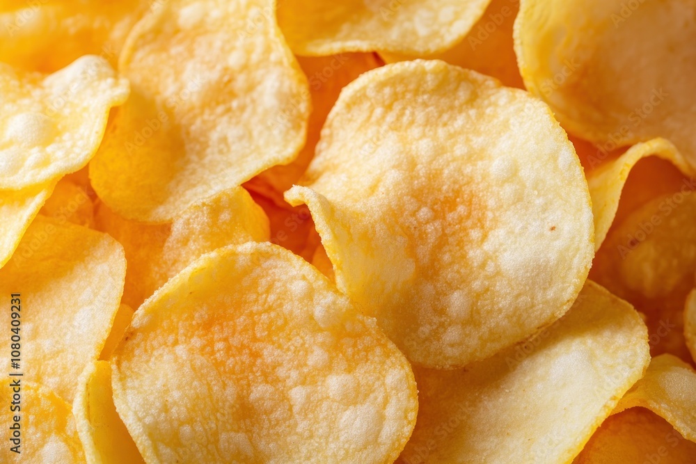 Crispy Potato Chips Close-Up View Crispy Potato Chips Close-Up View