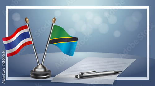 Thailand and Tanzania Small national flag on bokeh background, cooperative relationship