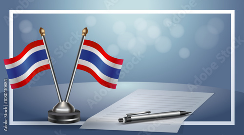 Thailand Small national flag on bokeh background, cooperative relationship