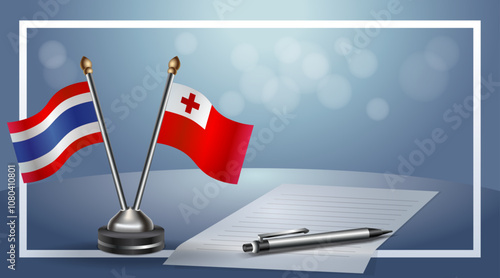 Thailand and Tonga Small national flag on bokeh background, cooperative relationship