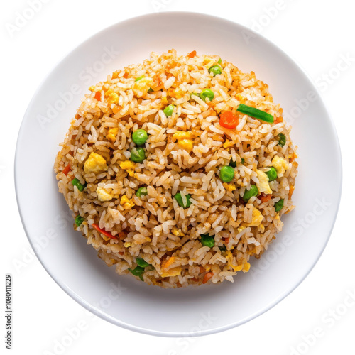 Vegetable Fried Rice with Peas, Carrots, and Egg in a Delicious Stir-Fry Bowl PNG Icon on transparent background