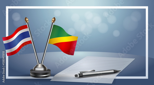 Thailand and Republic of North Congo Small national flag on bokeh background, cooperative relationship