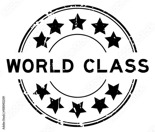 Grunge black world class word round rubber seal stamp on white background