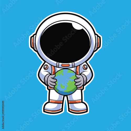 Cute Astronaut Holding Earth Cartoon Illustration