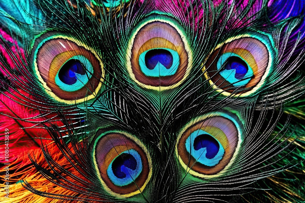 Obraz premium Vibrant Ethereal Peacock Feathers and Colorful Wings Isolated Background