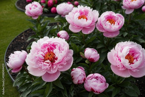 Beautiful Pink Peonies Flourishing in a Delightful Garden Setting