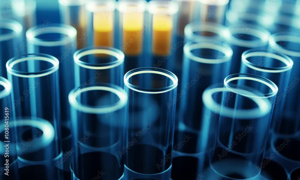 Close-Up View of Laboratory Test Tubes Filled with Colorful Liquids, Scientific Research Concept, Chemistry Experiment, and Laboratory Equipment Arrangement Close-Up View of Laboratory Test Tubes Filled with Colorful Liquids, Scientific Research Concept, Chemistry Experiment, and Laboratory Equipment Arrangement